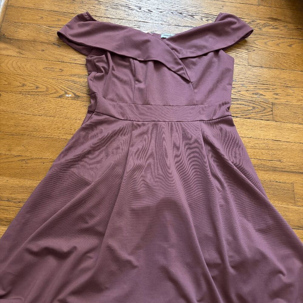 Jasambac Women's Mauve Off-the-Shoulder Fit and Flare Swing Cocktail Dress Large
